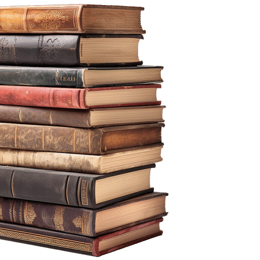 Stack of old hardcover books with worn spines.